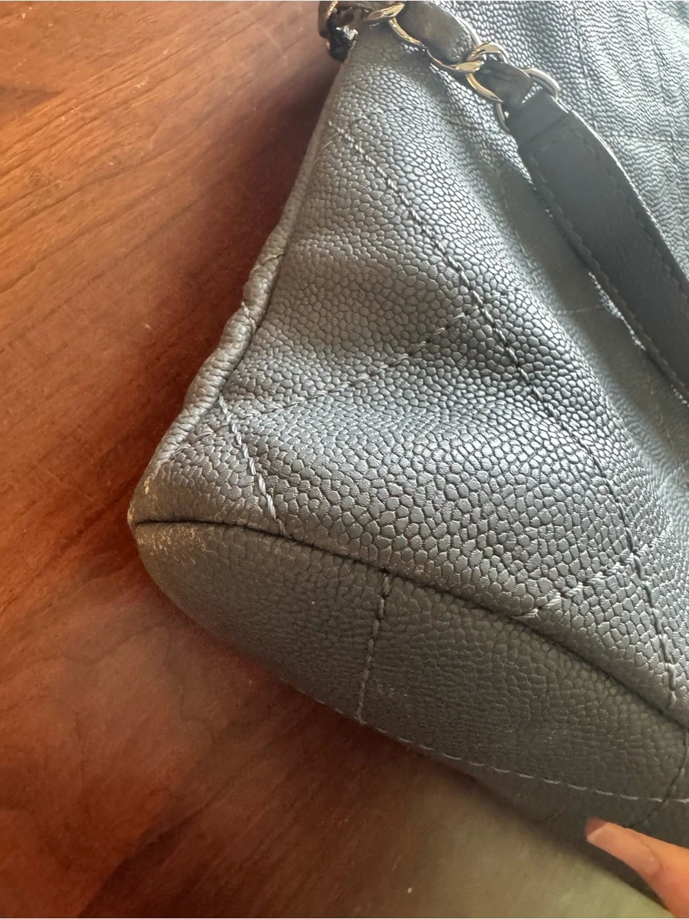 CHANEL Quilted Leather Tote in Grey with Chain-Strap